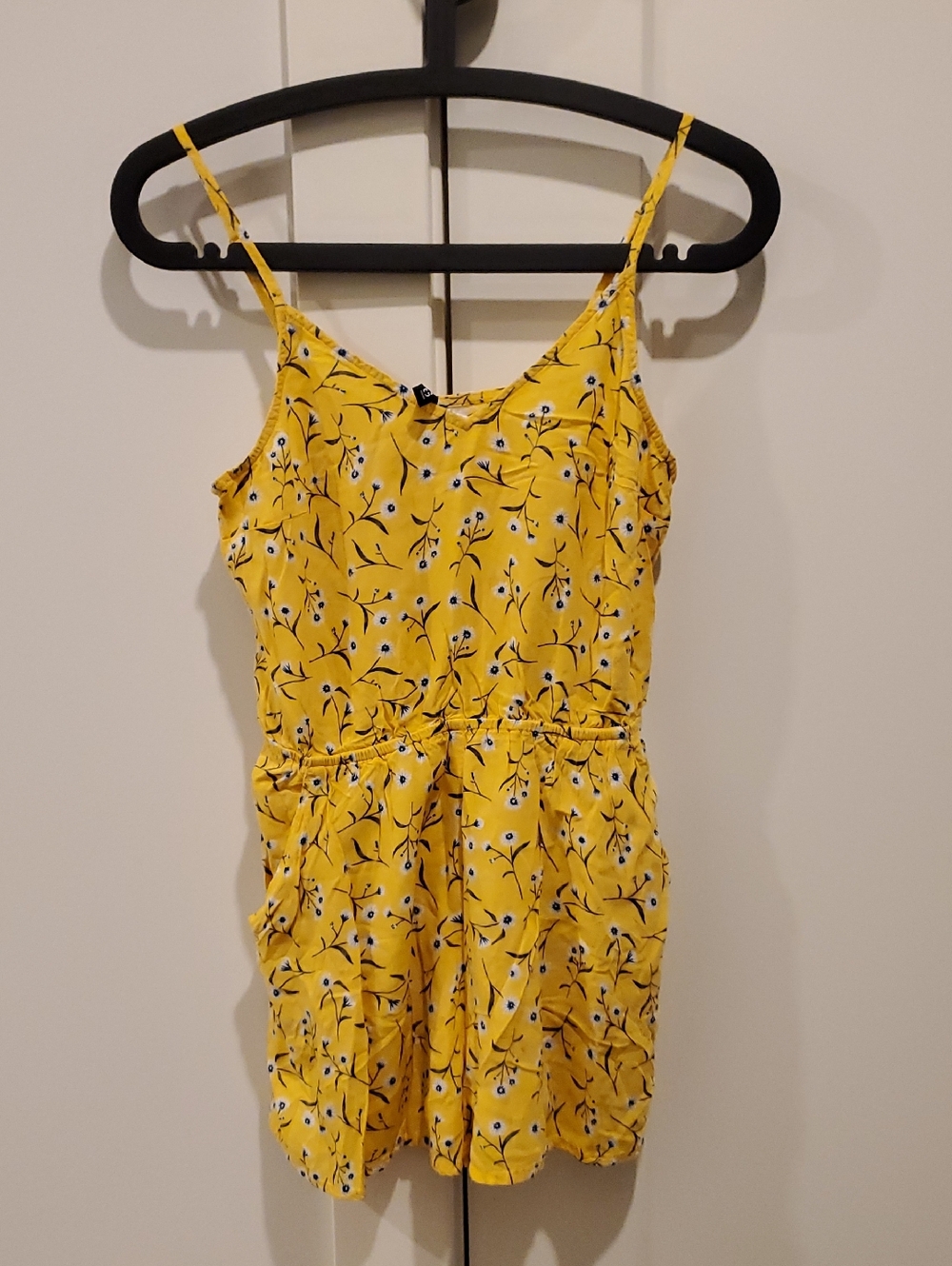 Divided- Yellow Floral Spaghetti Strap Romper